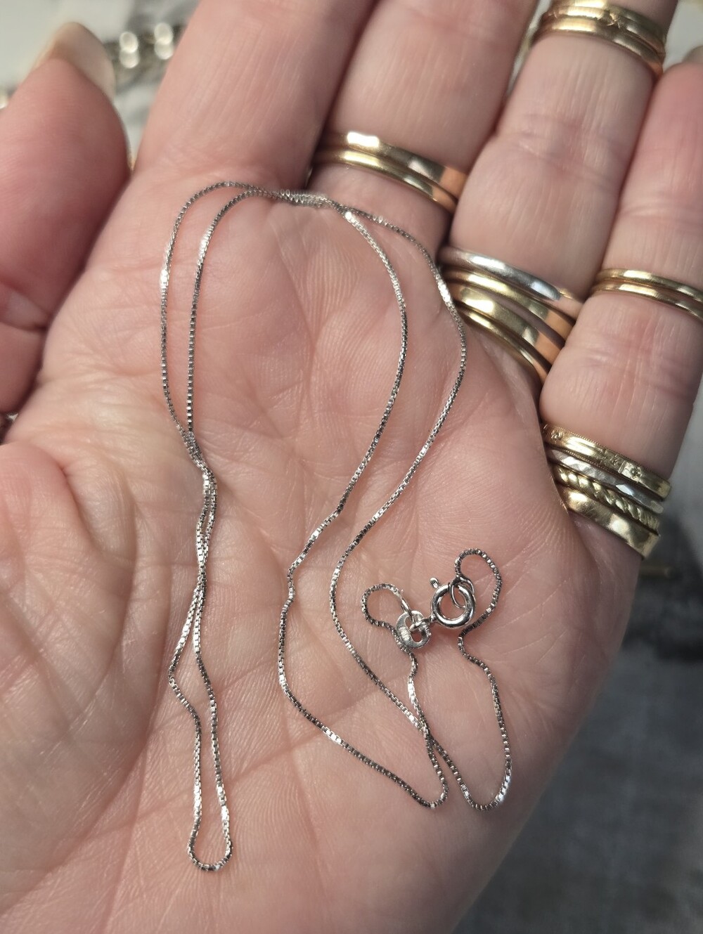 Sterling Silver Thin Box Chain Necklace - Silver